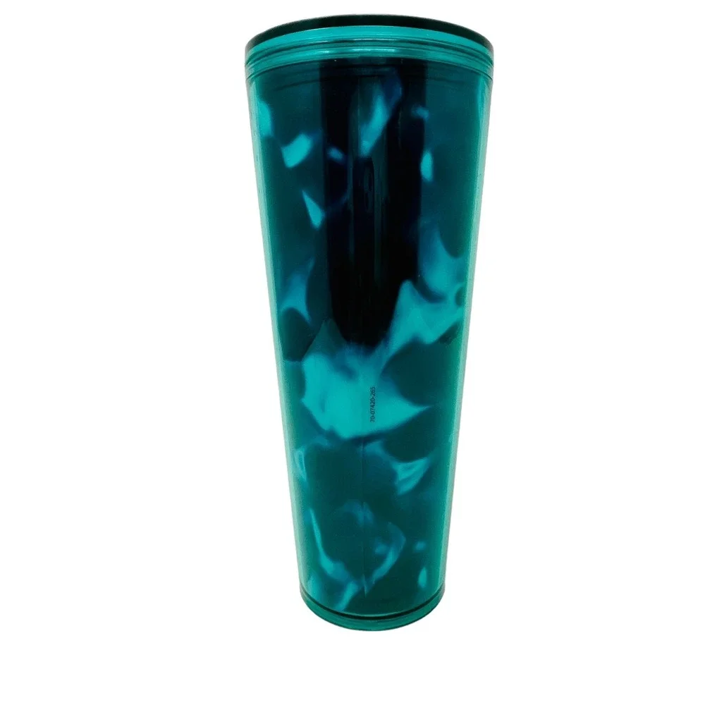 Starbucks Teal Green‎ Black Turquoise Wave Marbled Tumbler 24oz Collectible